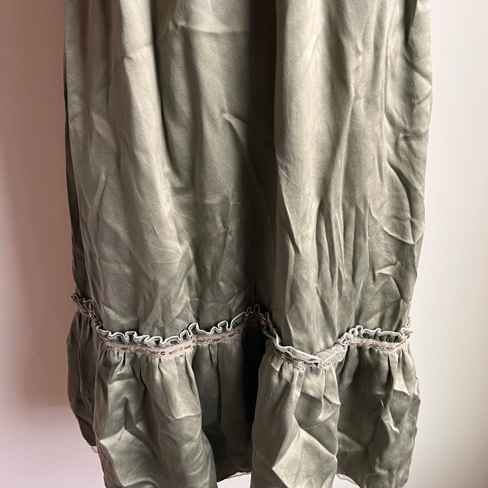 Free people Y2k baby doll slip dress silk midi olive green size 2 NWT - Picture 6 of 16